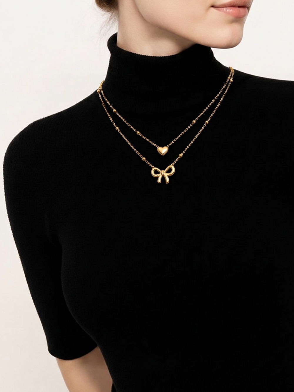 Josslyn Company Multi Layered Bow Heart Necklace Gold NWT